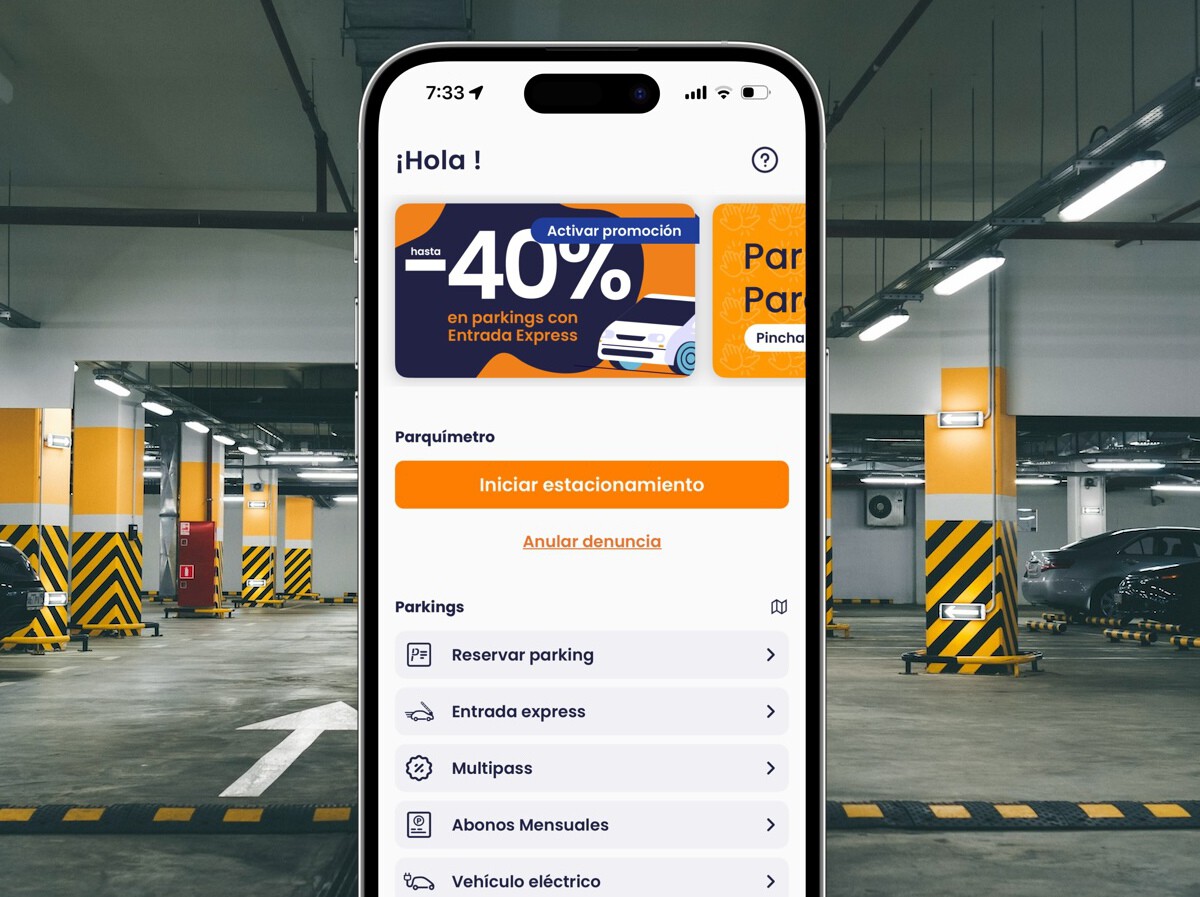 Telpark urban mobility app shown on a smartphone with a dark map interface