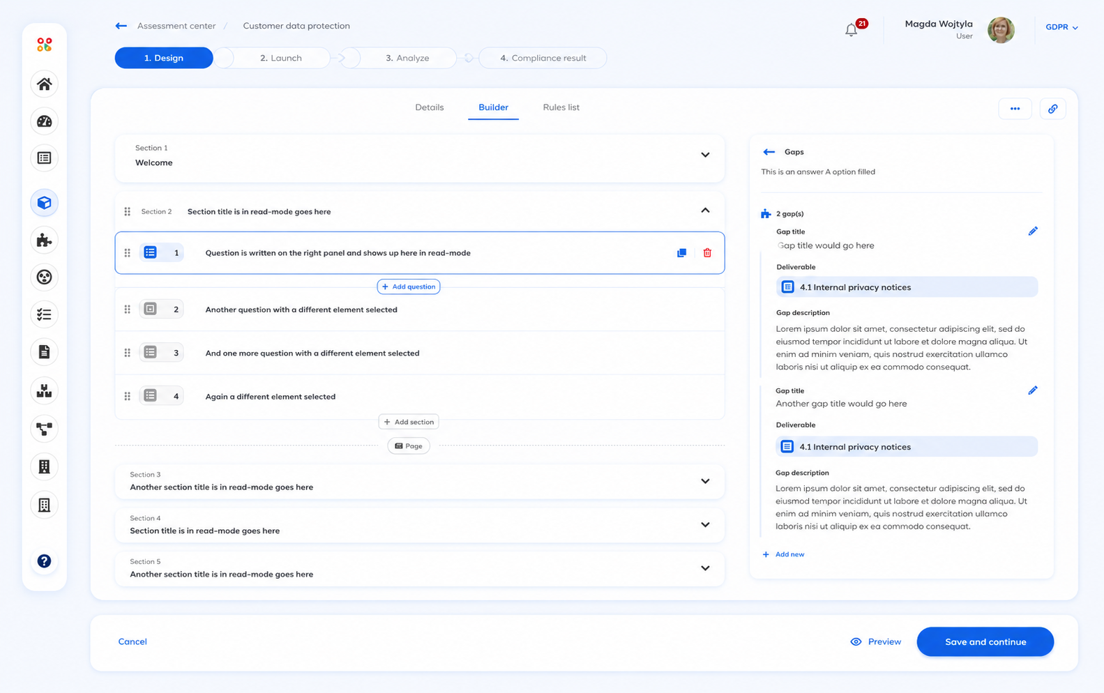 Form builder for designing compliance assessment questionnaires